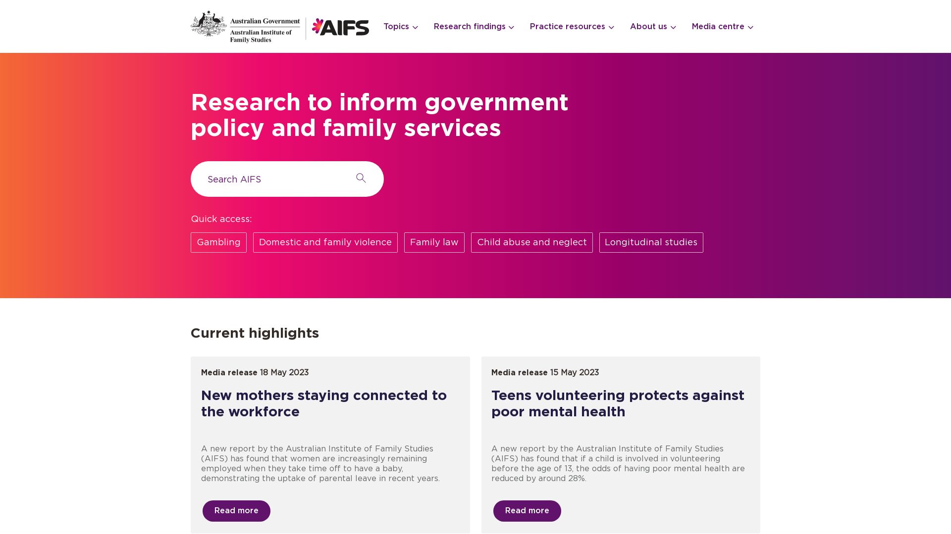 вебсайт aifs.gov.au Є   ONLINE