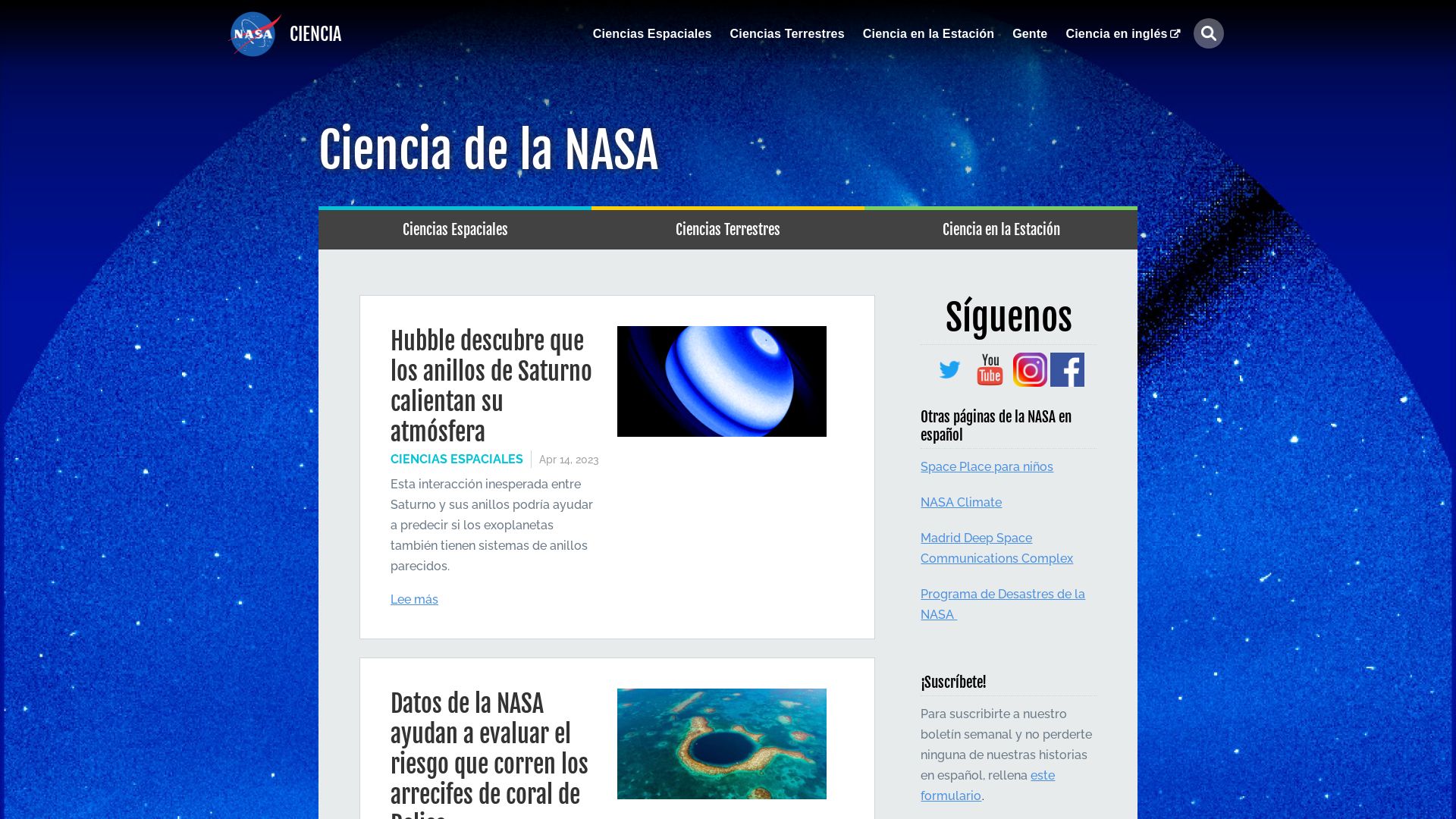 вебсайт ciencia.nasa.gov Є   ONLINE