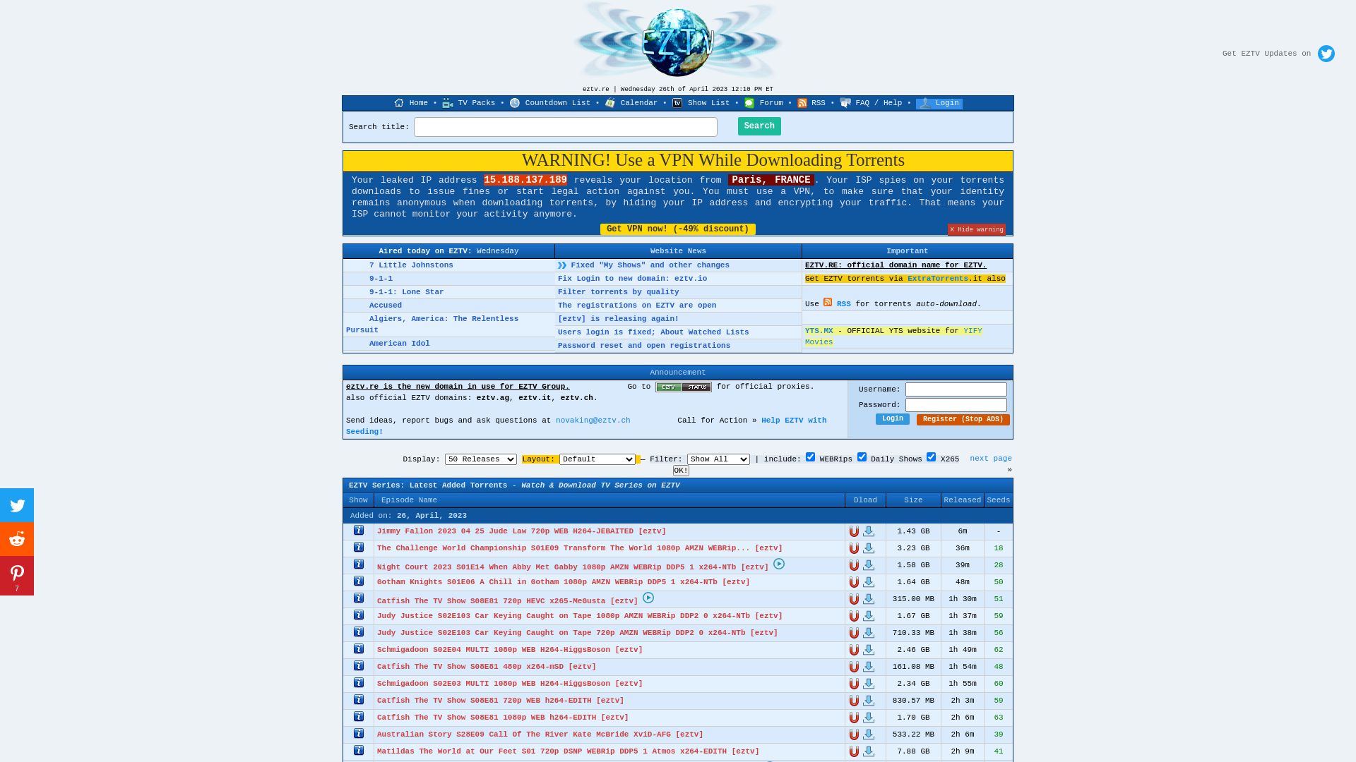 вебсайт eztv.re Є   ONLINE