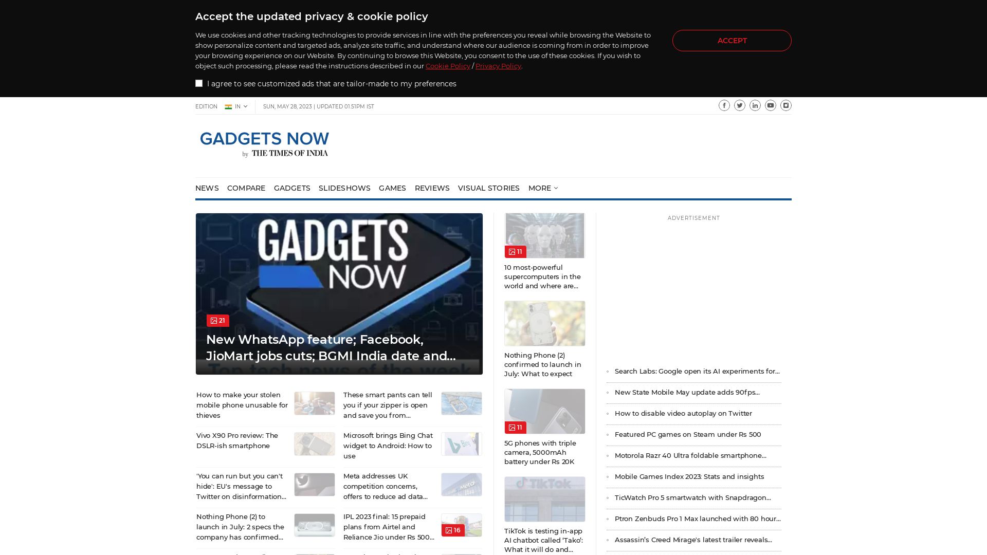 вебсайт gadgetsnow.com Є   ONLINE