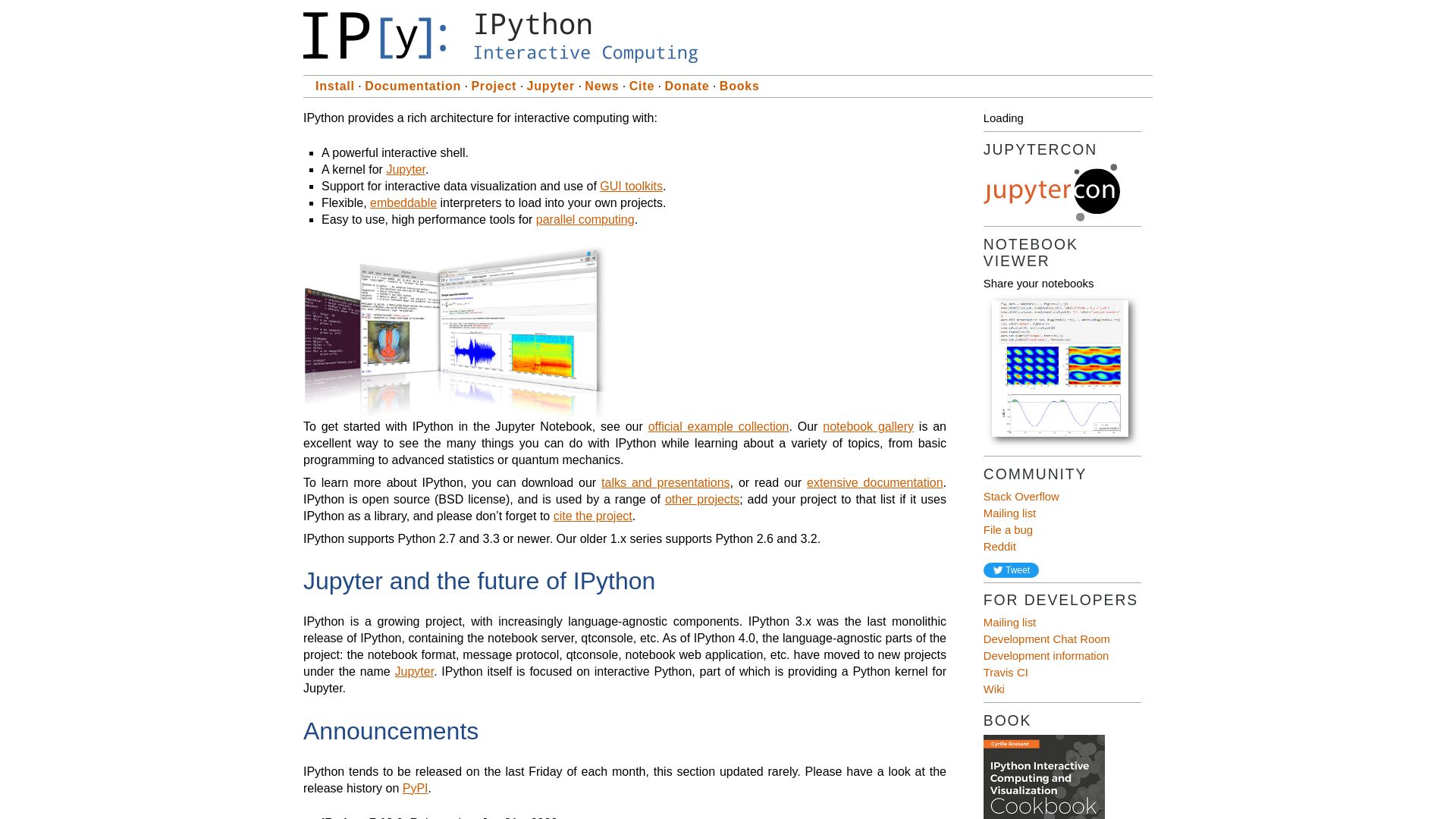 вебсайт ipython.org Є   ONLINE