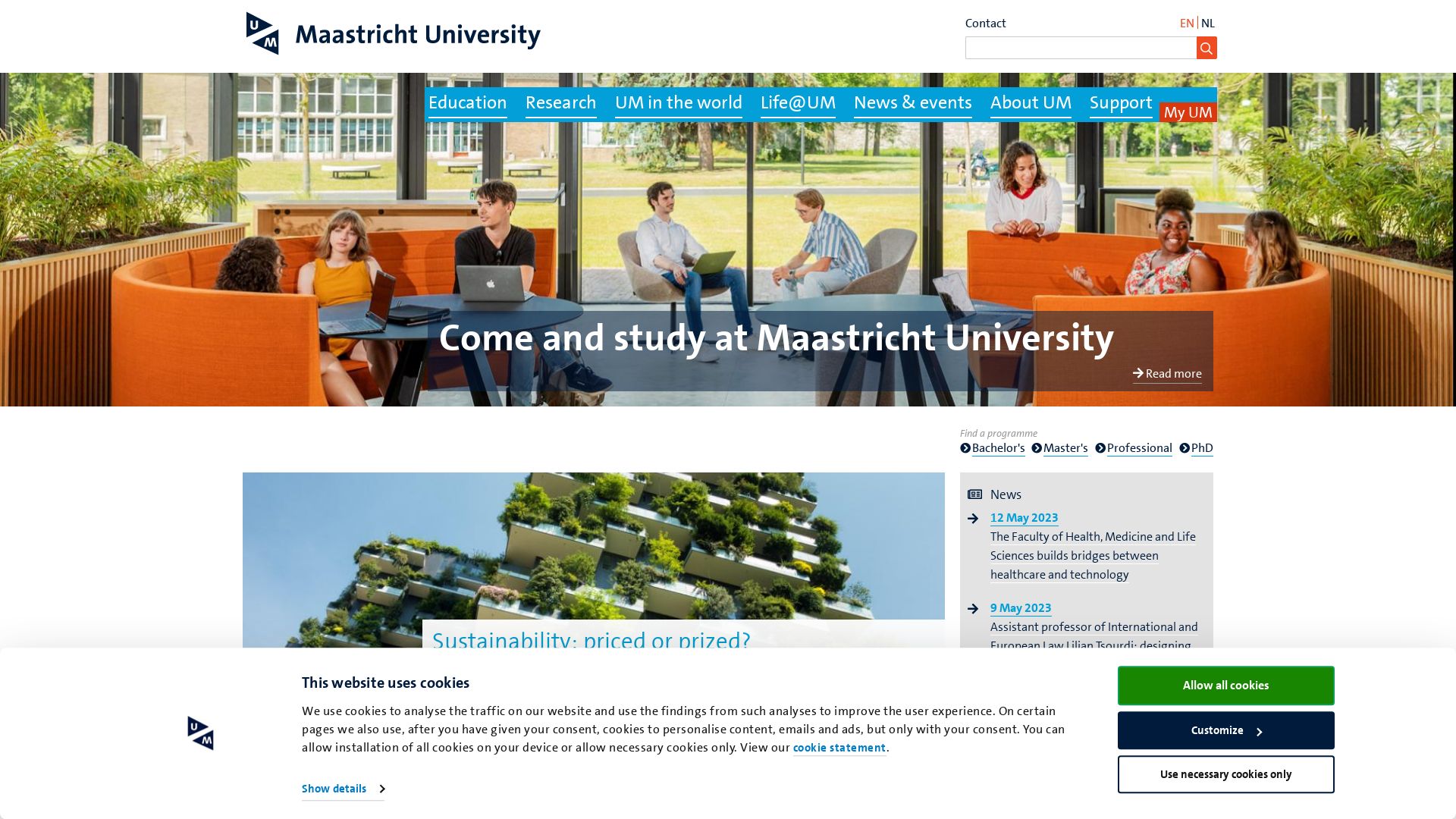 вебсайт maastrichtuniversity.nl Є   ONLINE