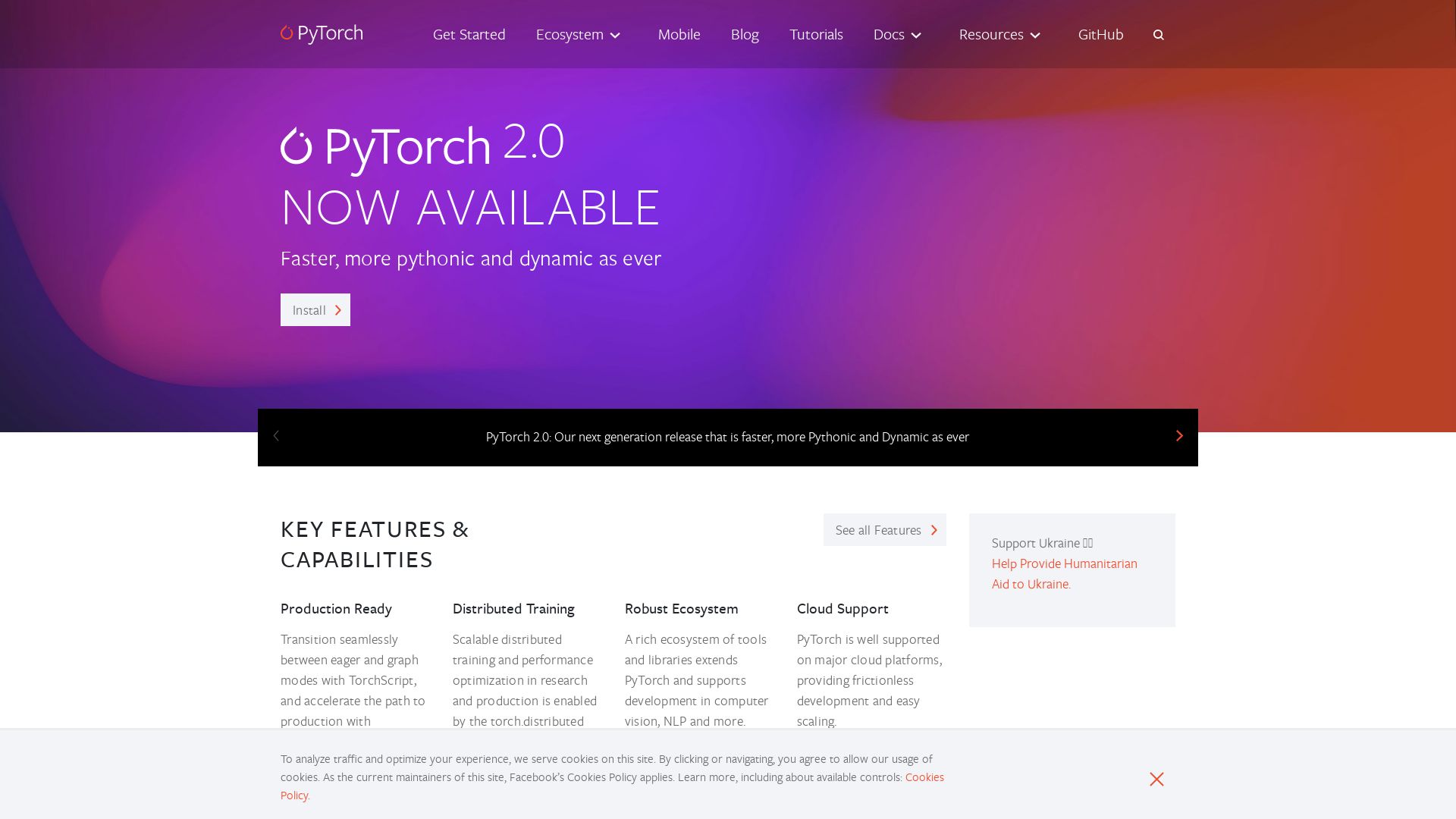 вебсайт pytorch.org Є   ONLINE