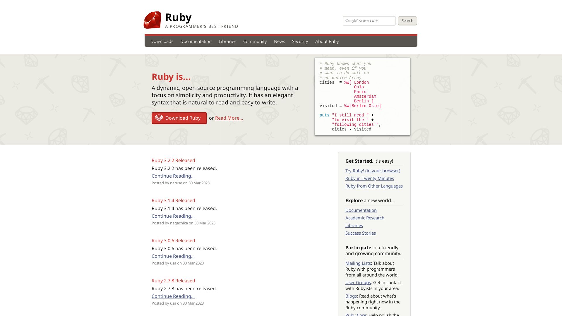 вебсайт ruby-lang.org Є   ONLINE