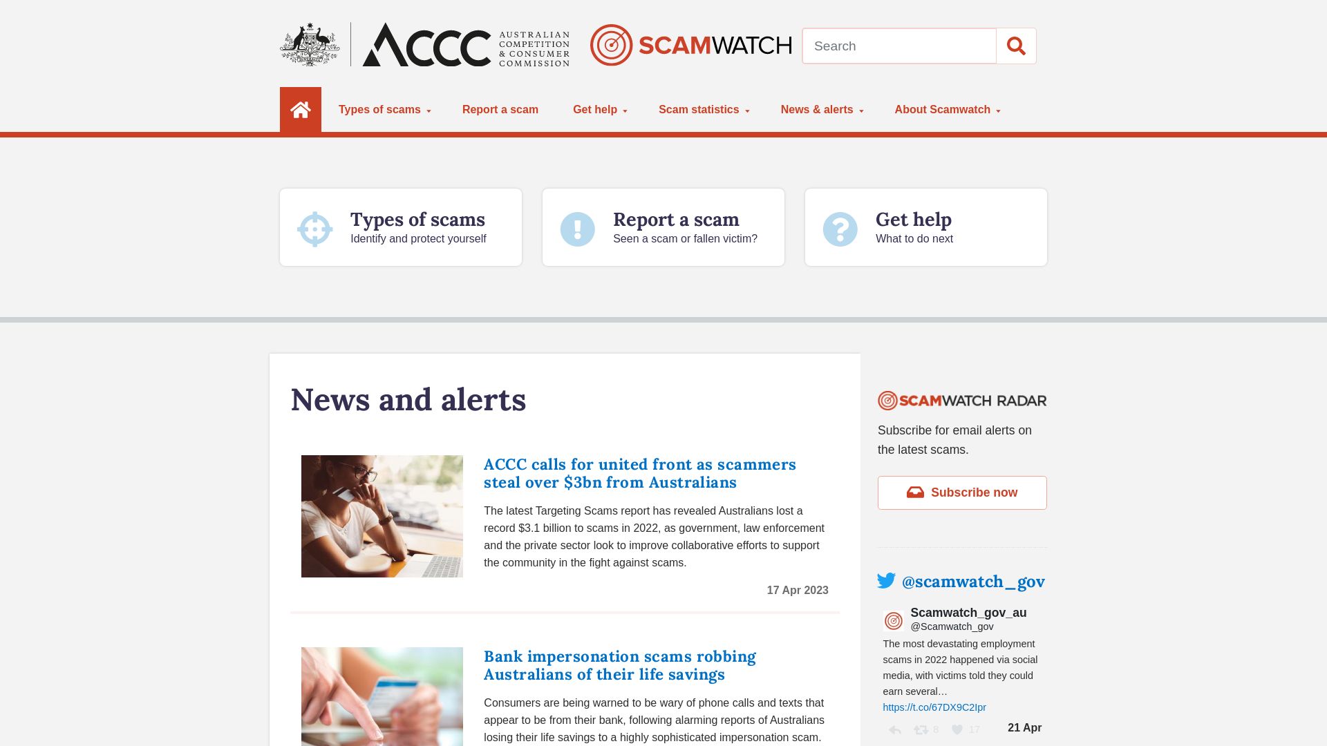 вебсайт scamwatch.gov.au Є   ONLINE