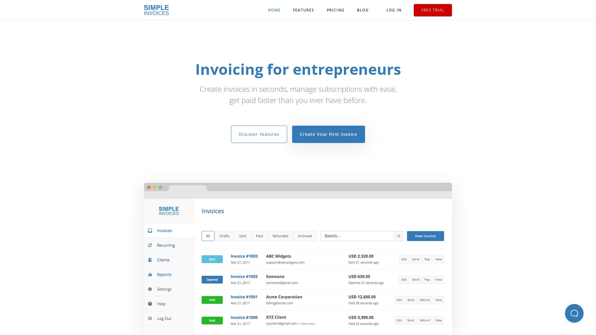 вебсайт simpleinvoices.io Є   ONLINE