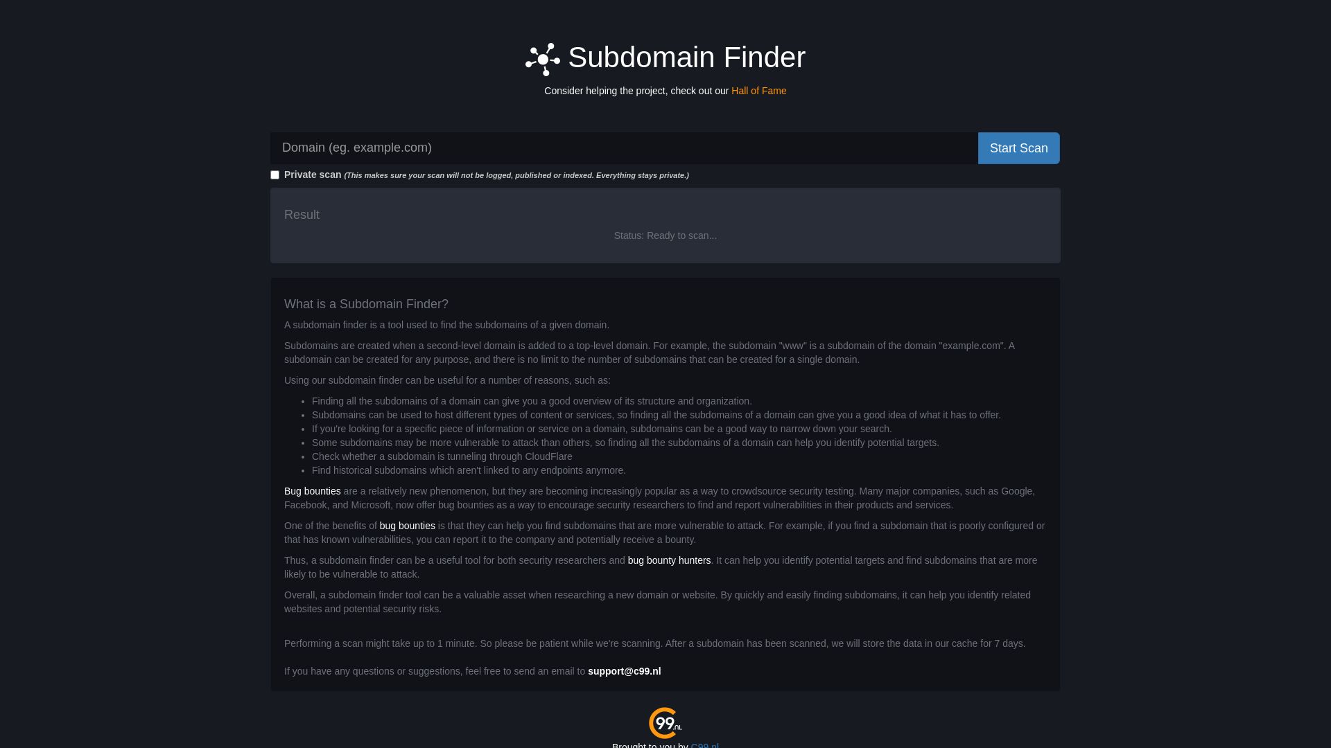 вебсайт subdomainfinder.c99.nl Є   ONLINE