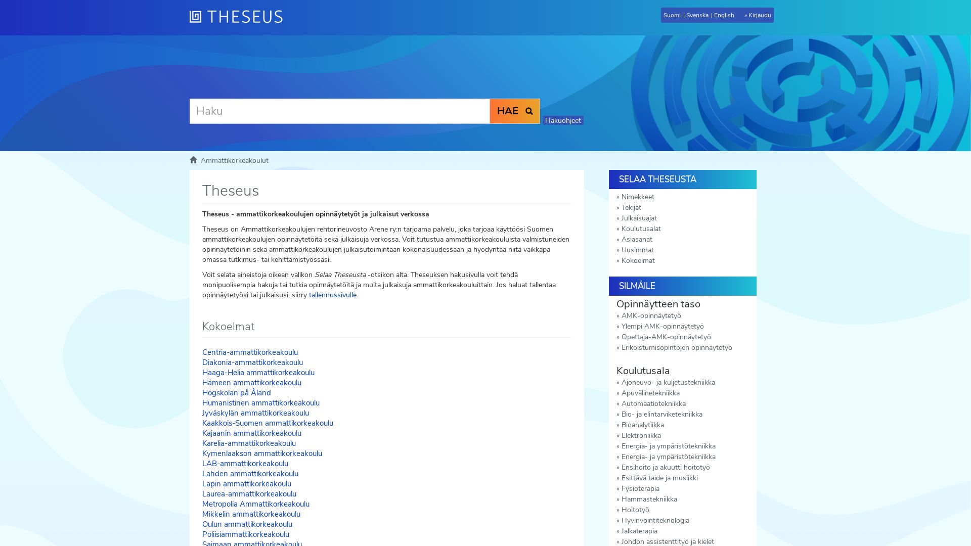 вебсайт theseus.fi Є   ONLINE