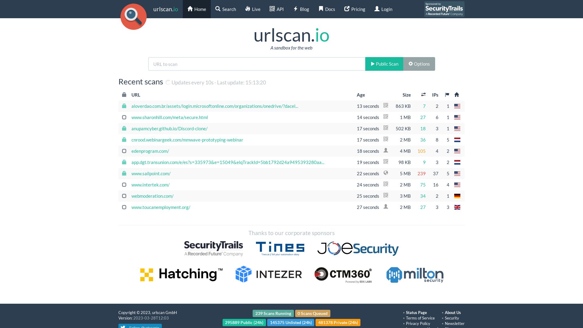 вебсайт urlscan.io Є   ONLINE