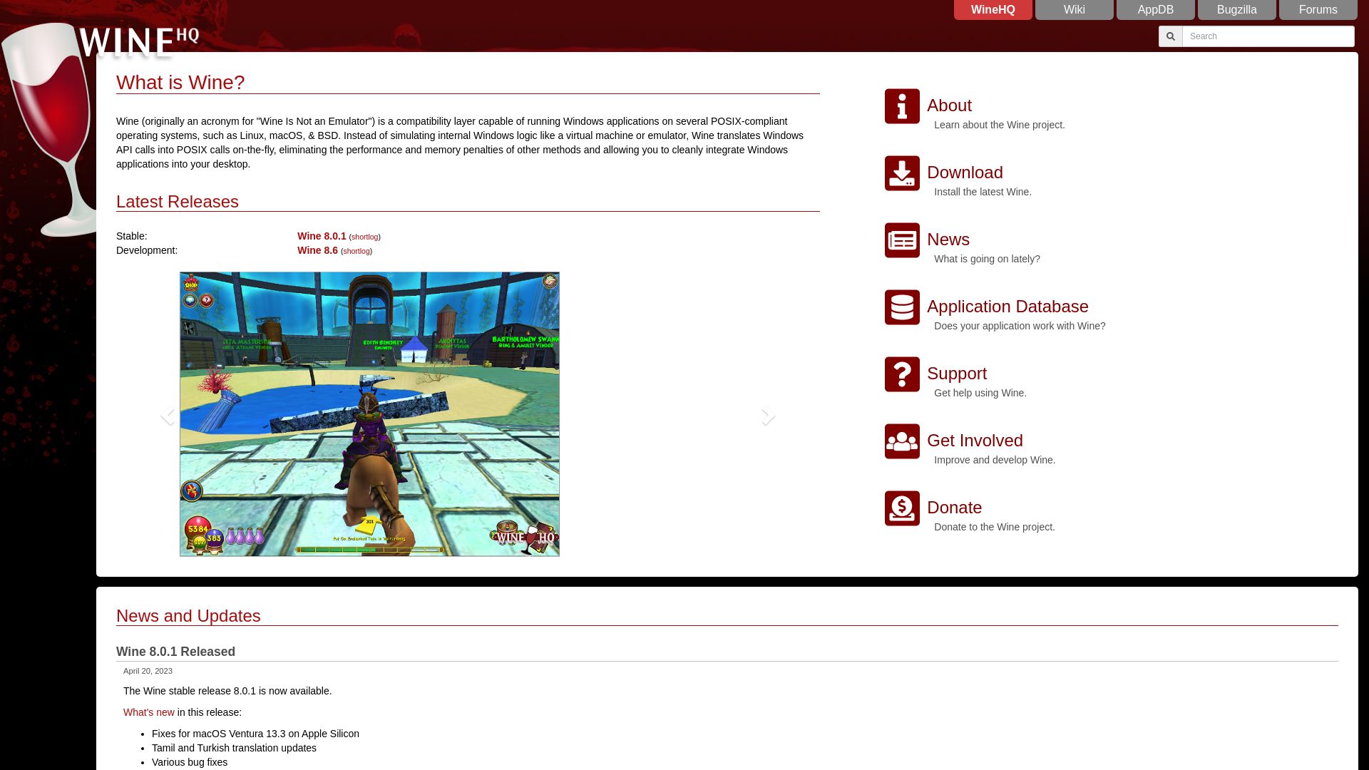 вебсайт winehq.org Є   ONLINE